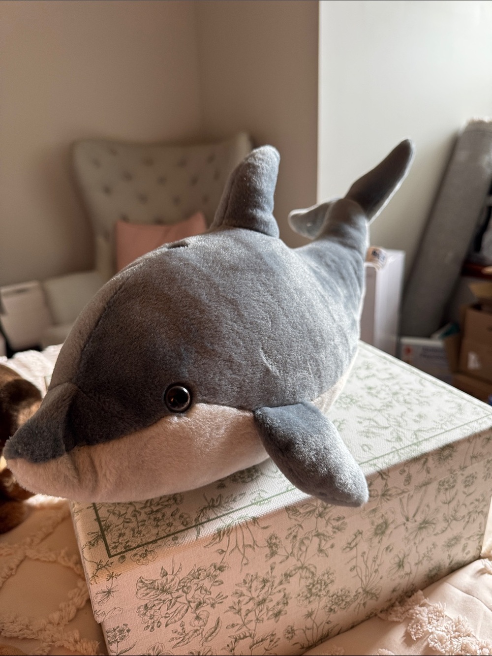 Plush Gray and Cream Dolphin Stuffed Animal